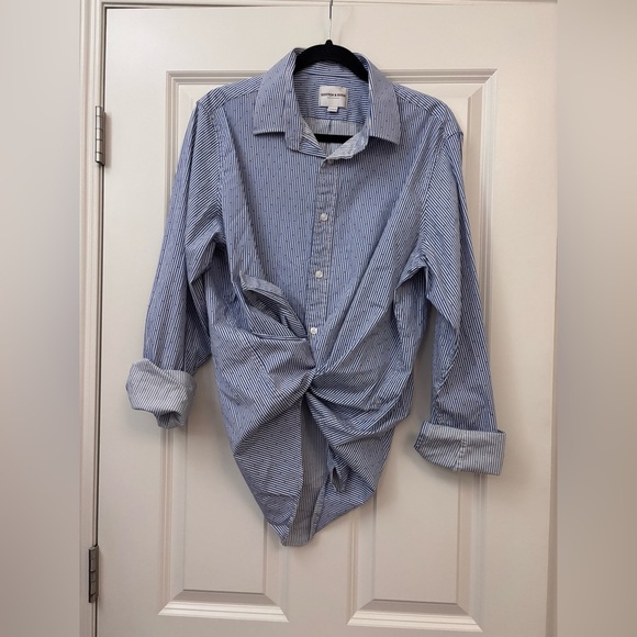 Scotch & Soda Men's Blue and White Striped Dress Shirt - Picture 4 of 7